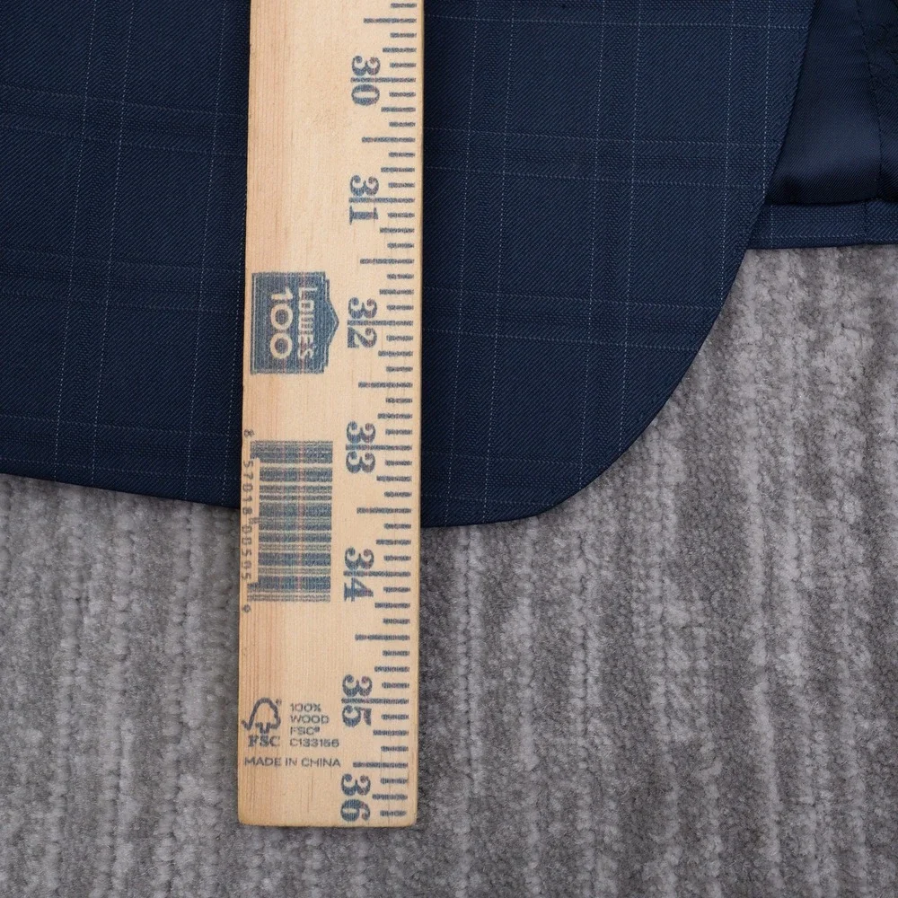 Jos A Bank Mens Navy Blue Windowpane 100% Wool 2 Button Blazer Sport Coat 40 LG